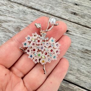 Vintage Dancer Brooch Ballerina Pin Floral Ballerina Brooch